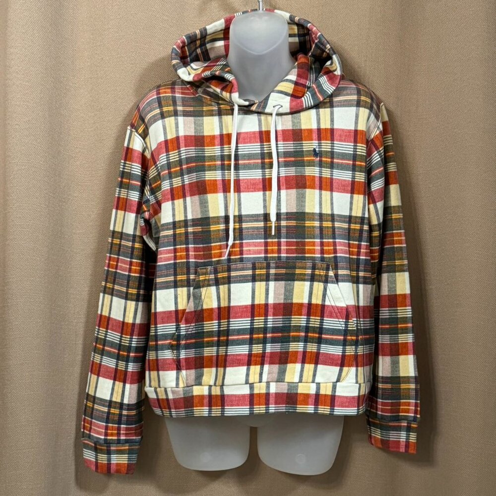 Polo Ralph Lauren Women's Plaid Shrunken Fit French Terry Hoodie M